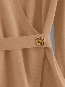 GlowEve New Elegant Button Decor Pullover Sweater, Minimalist European & American Style Fashion Knit Top - Mocha Brown - View 5
