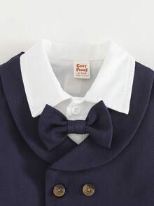 Cozy Pixies Bộ trang phục lịch lãm cho bé trai: Áo sơ mi cổ dài tay, áo vest không tay, quần cạp chun 3 món, thích hợp cho đám cưới và ngày lễ - Màu xanh lam - Xem 5