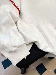 Resyla Women's Sweatshirts/Cherry Letter Embroidery/Casual Simple Fashion Sweatshirts/Embroidery Crafts/Fashion Tops/Cartoon Sweatshirts/Retro Winter Sweatshirts/Autumn And Winter Loose Round Neck Long Sleeve Hoodies/Women's Spring Pullovers, Fashion Sweatshirts, Women's Lace Contrast Hoodies, Long Sleeve Tops, Autumn And Winter Hoodies, Christmas - Grey - View 4