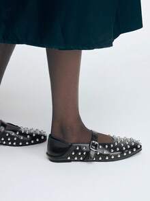 Mnmlis Nya snygga Mary Jane-balettskor, trendig nitspännedesign, bekväma och mångsidiga damskor - Svart - Visa 5