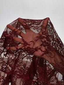 EgrlEra Petite 性感透视蕾丝修身长袖衬衫（随机裁剪） - 酒紅色 - 查看 6