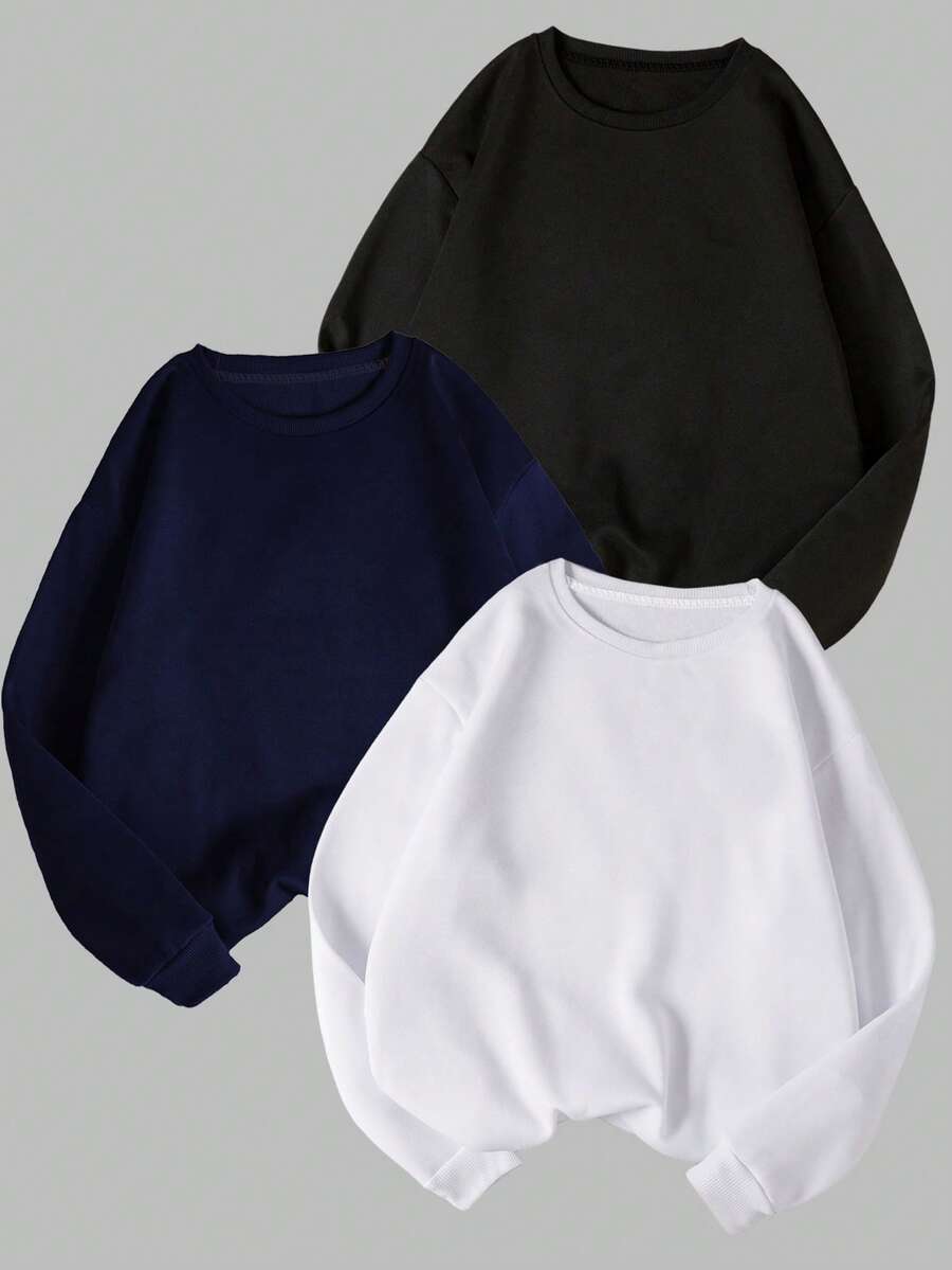 INAWLY 女士休闲百搭套头卫衣三件套，黑色、白色、藏蓝色，户外穿着，返校季，秋冬季 - 彩色 - 查看 1