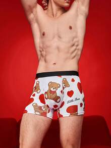 Notgurli Valentine's Day Romantic Gift Funny Print Teddy Bear Design Party Boxer Briefs For Men, Mid-Length - White - View 3