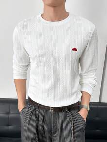 ESTAVOR Áo thun nam cổ tròn tay dài chất liệu vải dệt kim họa tiết thêu họa tiết - trắng - Xem 4