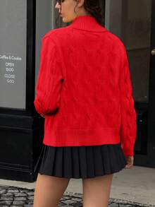 Jouncy 女士休闲纯色立领拉链开衫，秋冬季 - 紅色 - 查看 2