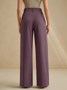 Anewsta بنطلون نسائي ذو تصميم ساق مطوية أنيق وراقي، باللون البني الداكن - الأرجواني - مشاهدة 2