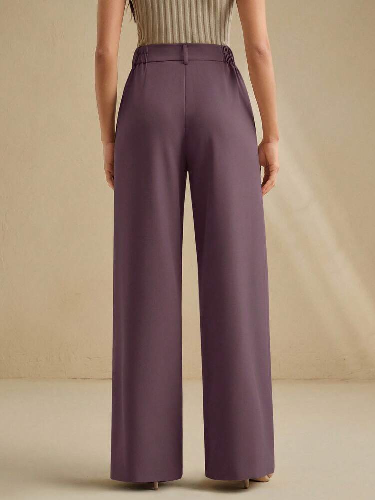 Anewsta Essential Elegant & Sophisticated Pleated Leg Design Decorative Wide Leg Pants For Women, Coffee Color