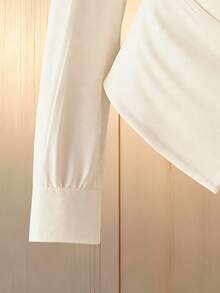 Franclia Áo sơ mi nữ màu mơ, tay dài, cổ áo chồng lên nhau, thiết kế xếp ly, viền không đều, kiểu dáng mỏng, có thể mặc trong bốn mùa, thường ngày, màu trơn, cổ chữ V, xếp ly, đi làm, hàng ngày, xuân thu, áo sơ mi kiểu Pháp, áo sơ mi nhỏ, áo cánh buộc eo sau mùa đông - Màu be - Xem 3