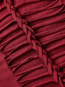 ROMWE Grunge Punk Y2K Punk Cross Rivet Design Laser Cut-Out Back Slim Fit Long Sleeve T-Shirt, Solid Color Versatile - Burgundy - View 4