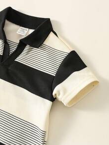 2 pièces Ensemble polo rayé décontracté et pantalon à taille élastique pour bébé garçon. Convient pour les fêtes d'anniversaire, soirées, représentations, mariages, baby showers, 1er anniversaire - Multicolore - Voir 4