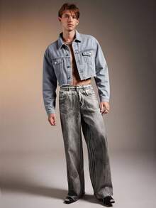 FeverCity Men's Black Jacket, Fashionable Lapel Stylish Short Jacket - Light Wash - View 5