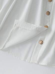 Franclia 2pcs Women's Elegant Romantic Set, White Chiffon Blouse + Khaki High-Waisted Shorts, Metal Buttons, Contrast Puff Sleeve Pleated Shirt Dress Pants With Belt Decor Set, Loose Collar Blouse, Versatile, Suitable For Commute, Daily Wear, Winter, Spring, Autumn, Meetings, Business Negotiations, Office, Dates, Galas, Graduations, Urban Teacher Uniforms, Christmas & New Year Outfits, Casual Gatherings, Travel, Polished, Elegant, Minimalist, All-Season Puff Sleeve Blouse Elegant Blouses Two Piece Set Women Elegant 2 Piece Short Sets Woman Lantern Sleeve Blouse Puffed Sleeve Blouse Elegant Two Piece Set Short Sets For Women Square Neck Blouse White Blouse Beige Shorts Two Piece Short Set - Multicolor - View 6