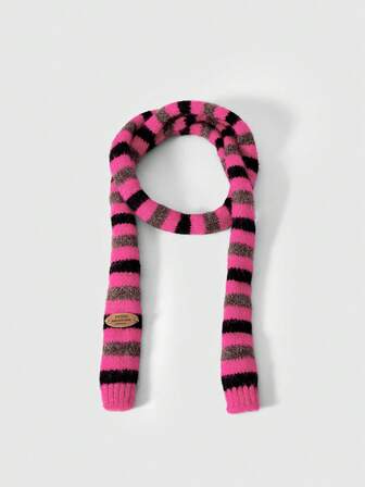 Anime 1 pezzo Sciarpa da donna in stile Y2K, punk, kawaii, vintage, a righe, patchwork, bicolore, semplice, adatta per strada, campus, pendolarismo, ecc.