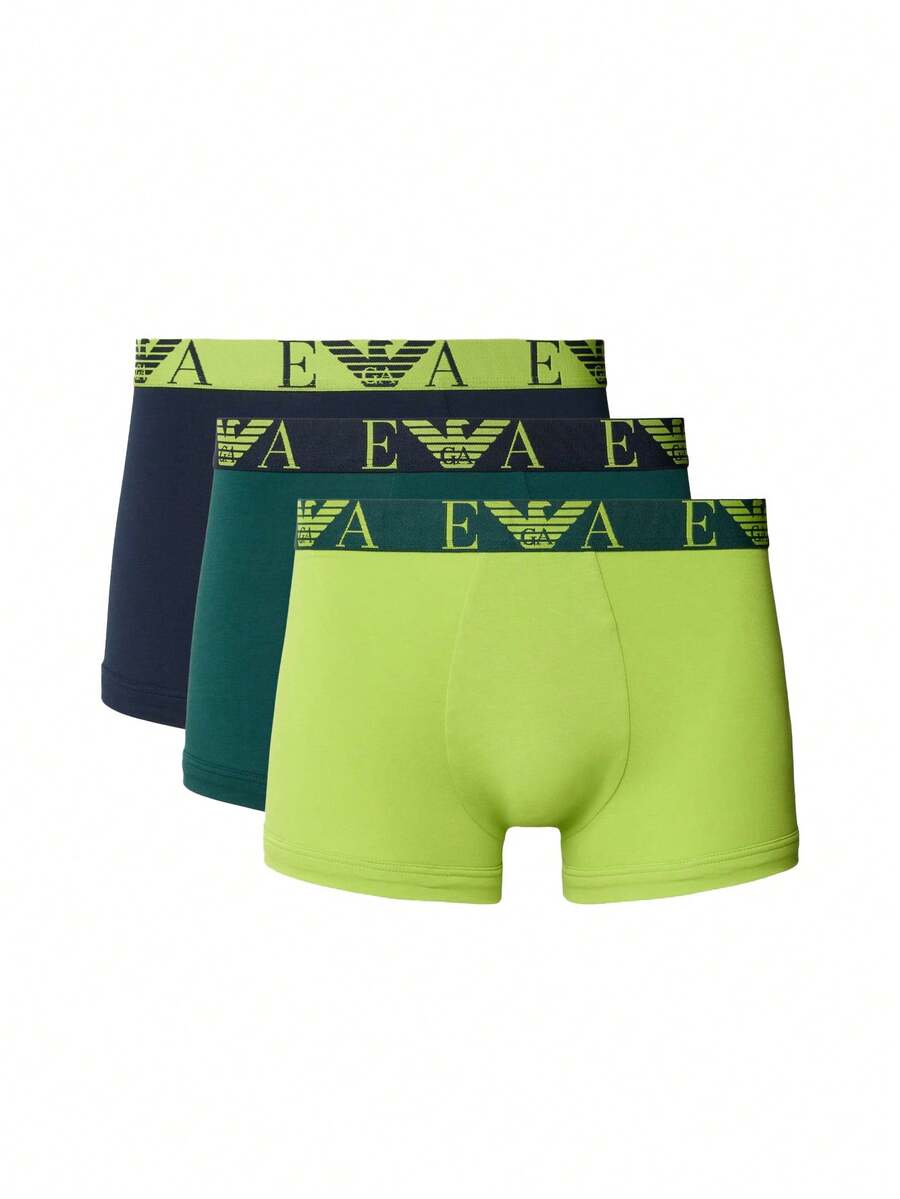 Emporio Armani 3 Pack Men's Boxers - Navy Blue and Lime Green and Dark Green - View 1