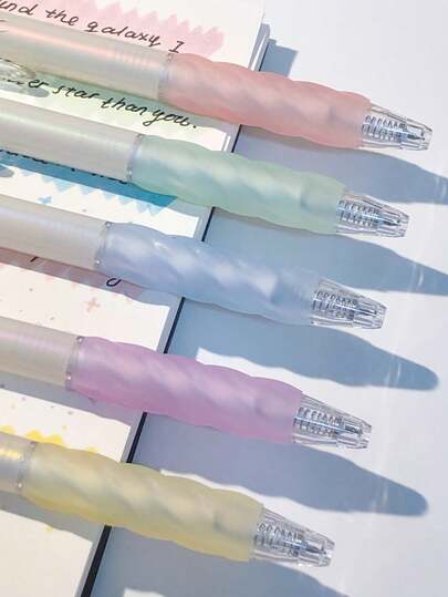 1pc Available In 5 Colors: Blue, Green, Purple, Yellow, And Pink. This Click-Type Gel Pen Features An ST Nib, A Black Quick-Drying Formula
