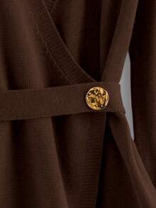 GlowEve New Elegant Button Decor Pullover Sweater, Minimalist European & American Style Fashion Knit Top - Brown - View 4