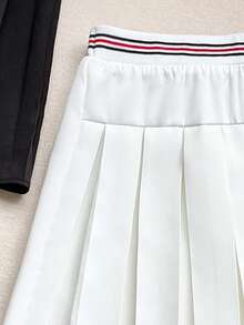 SHEIN 2件套 少女美式学院风A字高腰撞色百褶迷你裙 - 彩色 - 查看 6