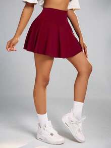 Eassivo Eassivo Women's Solid Color High Waist Sports Skirt Shorts Red Tennis Skirt Skirt Gym High Waist Skort Women Skorts Workout Set Skirt - Red - View 3