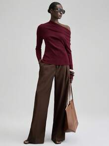 Ontre Women's Oblique Shoulder Off-Shoulder Fitted Knit Sweater, Elegant Attire For Thanksgiving, Christmas, New Year's Party, Wedding Guest, Casual Minimalist Fashionable Ladies Pullover, Outerwear