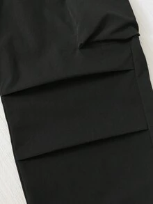 SHEIN 2件套青少年休闲时尚针织纯色正面字母印花插肩袖连帽衫和工装裤运动套装 - 彩色 - 查看 5
