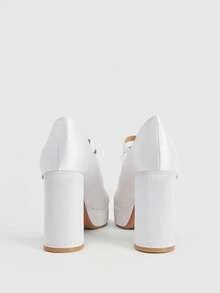 CUCCOO LuxiPop 女士厚底派对礼服高跟鞋，方头粗跟双带设计，白色正式高跟鞋，Y2K风格派对及约会之夜鞋履，时尚正式厚底白色高跟鞋 - 女士 - 完美适用于派对和婚礼 - 时尚达人的理想礼物，感恩节特惠，适合情人节、圣诞节派对 - 白色 - 查看 4