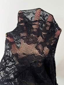 Rafferiza Rochie minimalistă la modă, cu dantelă încrețită, din mătase lapte, elastică, cu guler rotund și mânecă lungă, pentru femei, potrivită pentru petreceri sau întâlniri de celibatari - Negru - Vizualizare 8