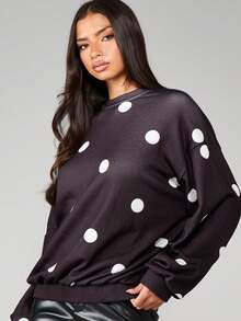 MISSGUIDED Oversized Polka Dot Sweatshirt For Women Casual Long Sleeve Crew Neck Pullover Comfortable Fall Winter Everyday Wear - Black - View 3