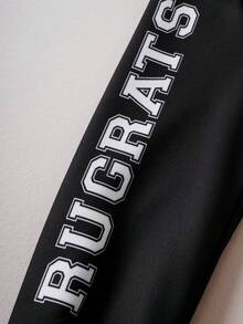 Nick 90s | SHEIN 2pcs/Set Young Boy Cartoon Figure Graphic Black Casual Hoodie Sweatshirt And Pants Set - Black - View 8