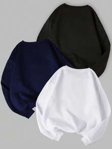 INAWLY 女士休闲百搭套头卫衣三件套，黑色、白色、藏蓝色，户外穿着，返校季，秋冬季 - 彩色 - 查看 2