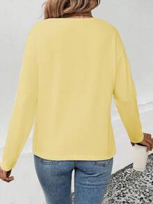 EMERY ROSE Women's V-Neck Cuff Sleeve, Popular Ombre Heart Print Casual Versatile Long Sleeve T-Shirt - Yellow - View 2