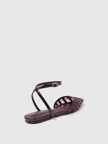 CUCCOO SZL أحذية نسائية مسطحة ذات شريط كاحل وأصابع مدببة، مصنوعة من شبكة معدنية ملونة بطريقة الرقعة، أنيقة وجذابة