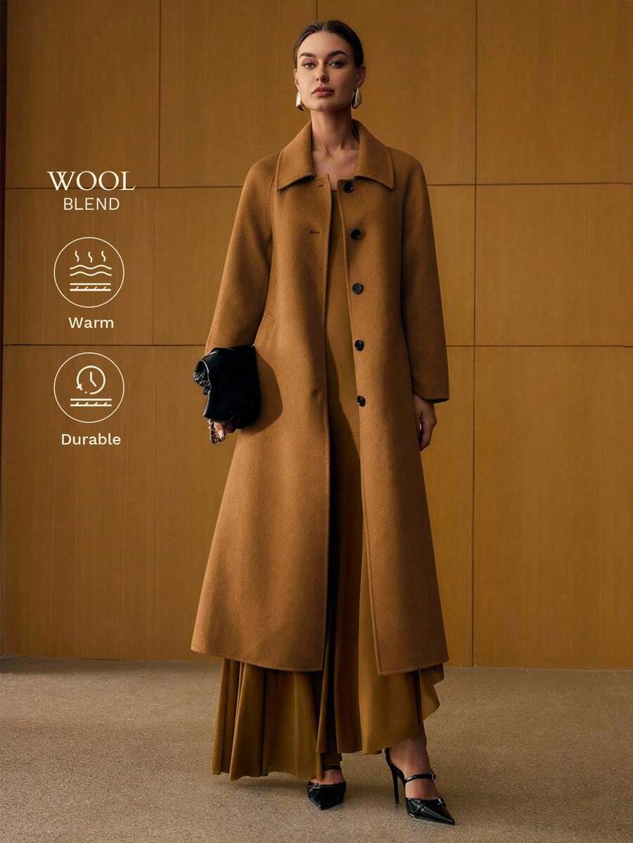 MOTF PREMIUM WOOL SINGLE BREASTED BELTED OVERCOAT - Camel - View 1