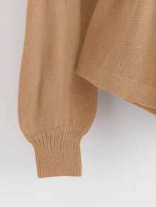 GlowEve New Elegant Button Decor Pullover Sweater, Minimalist European & American Style Fashion Knit Top - Mocha Brown - View 3