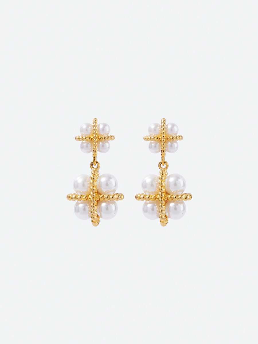 Opalesca Women Dangle Earrings,Outfits,Old Money,Beaded,Wedding/Bridal Accessories,Fairycore/Fairy,Pearl,Flower,Fall/Autumn/Winter,For Mom/Women/Girl/Mother,Elegant,Premium - Gold - View 1