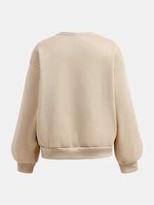 SHEIN Girlism 2pcs/Set Teen Girls' Casual Vintage Leopard Print Bow Decor Round Neck Long Sleeve Sweatshirt And Leggings, Khaki, Suitable For Autumn/Winter, New Streetwear, Punk, Vintage, Back To School Outfit - Khaki - View 12