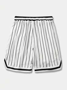 ROMWE MEN Men's Letter Preppy Striped Drawstring Waist Pockets Casual Loose Shorts - White - View 2