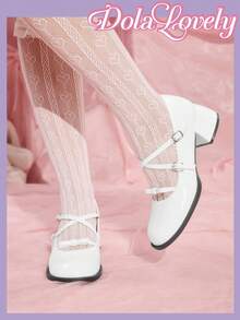 Dola Lovely Giày cao gót mũi tròn đế dày màu trắng đính nơ ngọt ngào dành cho nữ, thích hợp cho lễ Halloween, Giáng sinh, Lễ tạ ơn - trắng - Xem 1