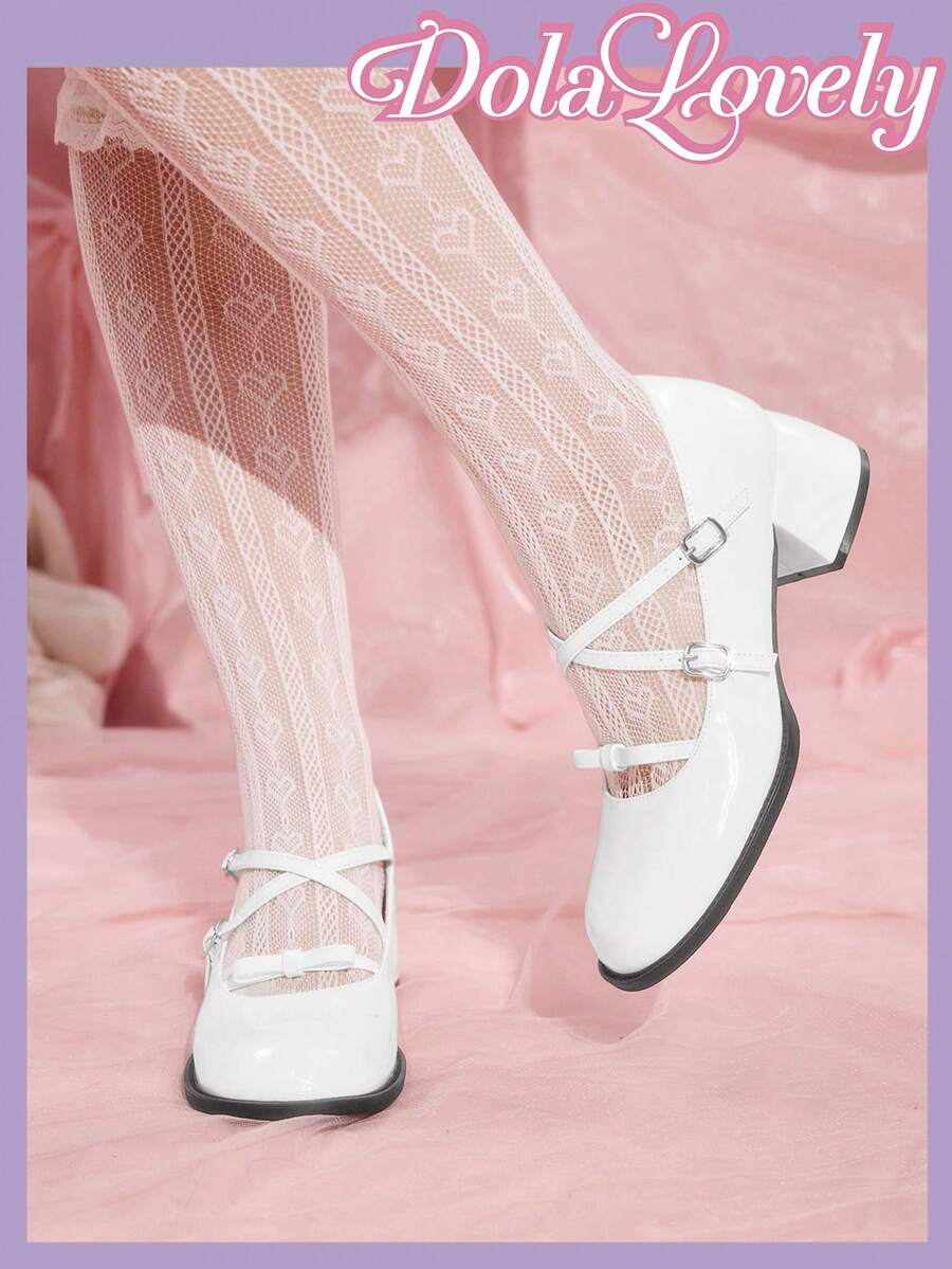 Dola Lovely Giày cao gót mũi tròn đế dày màu trắng đính nơ ngọt ngào dành cho nữ, thích hợp cho lễ Halloween, Giáng sinh, Lễ tạ ơn - trắng - Xem 1