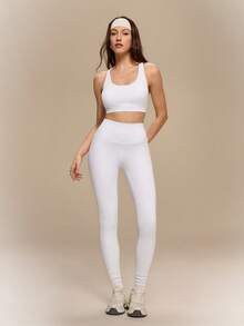 Hanevo Solid Color Camisole & Leggings Yoga Outfit - White - View 1