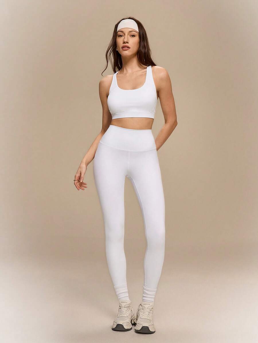 Hanevo Solid Color Camisole & Leggings Yoga Outfit - White - View 1