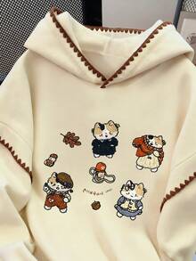 Resyla 女士卫衣 / 可爱小猫印花 / 休闲简约时尚卫衣 / 刺绣 / 时尚上衣 / 卡通卫衣 / 复古冬日卫衣 / 秋冬宽松圆领长袖连帽衫 / 女士春季套头衫、时尚卫衣、女士蕾丝边撞色连帽衫、长袖上衣、秋冬连帽衫 - 杏色 - 查看 3