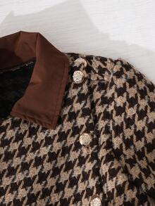 1pc Tween Girl Plaid Jacket With Waist Cinching, 2 In 1 Design, Suitable For Autumn/Winter - Coffee Brown - View 8