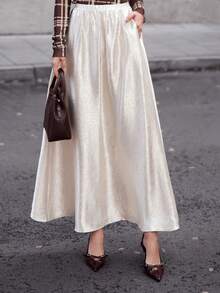 Ontre 2025秋冬优雅风，简约设计喇叭裙，休闲半身裙，精致优雅，现代都市休闲时尚，商务休闲办公装，低调奢华，百搭，感恩节 - 杏色 - 查看 7