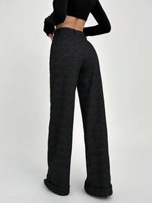 SHEIN Tall Quần ống rộng cạp cao chất liệu vải tuýt cao cấp cho nữ - Màu xám đen - Xem 2