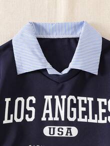 SHEIN 2件套少女时尚藏蓝色二合一长袖衬衫和百褶裙套装，面料柔软舒适，适合户外活动、摄影、上学及各种场合。