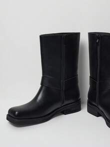 MUSERA Women Black Faux Leather Buckle Biker Boot Ankle Boots & Booties For Christmas - Black - View 4