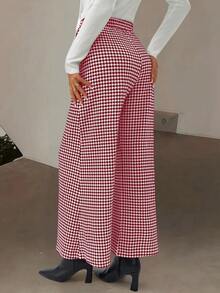 EMERY ROSE Quần ống rộng họa tiết răng sói túi cài nút dáng chữ A thanh lịch dành cho nữ - Màu Đỏ Sâu - Xem 2