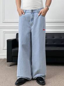 ESTAVOR Męskie jeansy z kieszeniami, luźne, szerokie, uniwersalne, casualowe - Niebieski - Zobacz 3