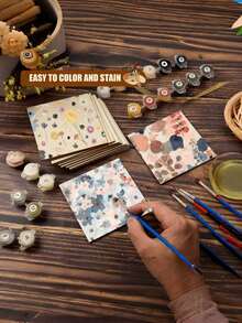 10/20/40pcs 4x4 Inch Wood Squares For Crafts Unfinished Wood Pieces 0.08Inch Thick Blank Basswood Sheets Natural Wood Square Cutouts Slices For Crafts Painting Scrabble Tiles Architectural Model - Apricot - View 3