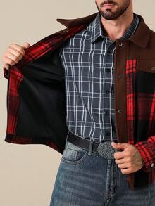 Manfinity Nomadique Men's Plaid Patchwork Zip-Up Casual Jacket Winter Cowboy Jacket Men Country Clothes - Brown - View 7